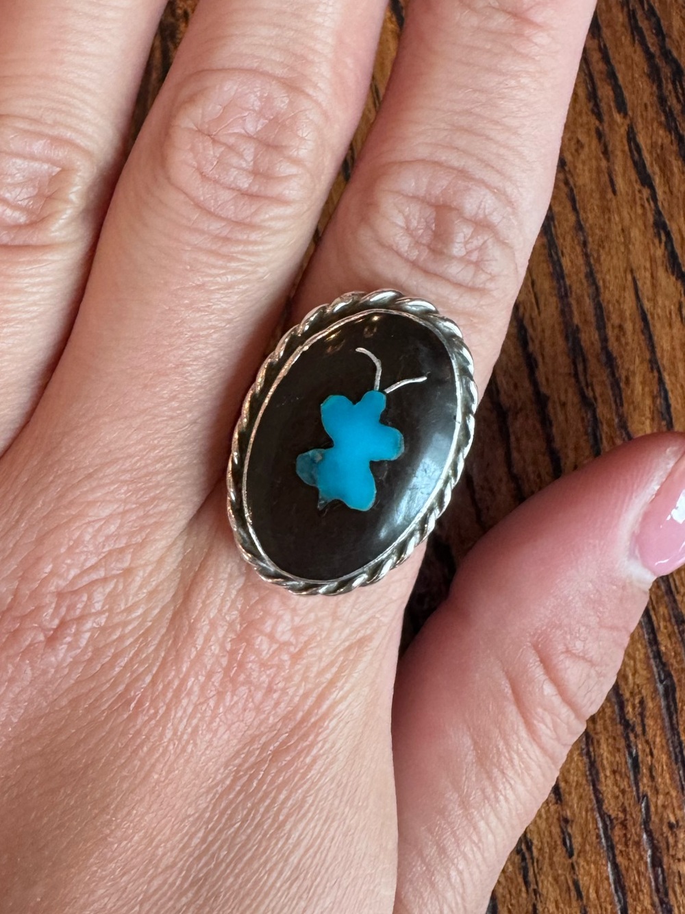 Vintage Turquoise Inlay Butterfly Ring